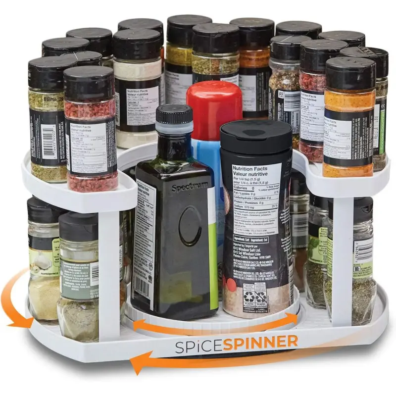 1 PC Kitchen Freestanding Rotating Double Layer Condiment Storage Rack