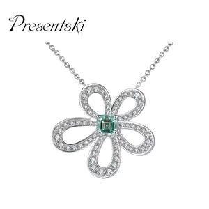 Presentski Sunflower Asscher synthetic Moissanite Necklace with Sterling silver 925