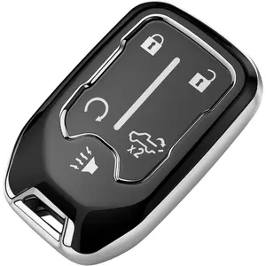 for Chevy Key Fob Cover Soft TPU Full Protection Key Shell Key Case Compatible with 2017-2024 Chevrolet Silverado Suburban Tahoe GMC Acadia Sierra Terrain Yukon (Silver, 5 Button)
