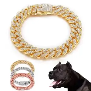 Rhinestone Dog Chain Collar Luxury Stainless Steel Puppy Cat Chain Collar Dog Jewelry in Gold Silver Rose Gold