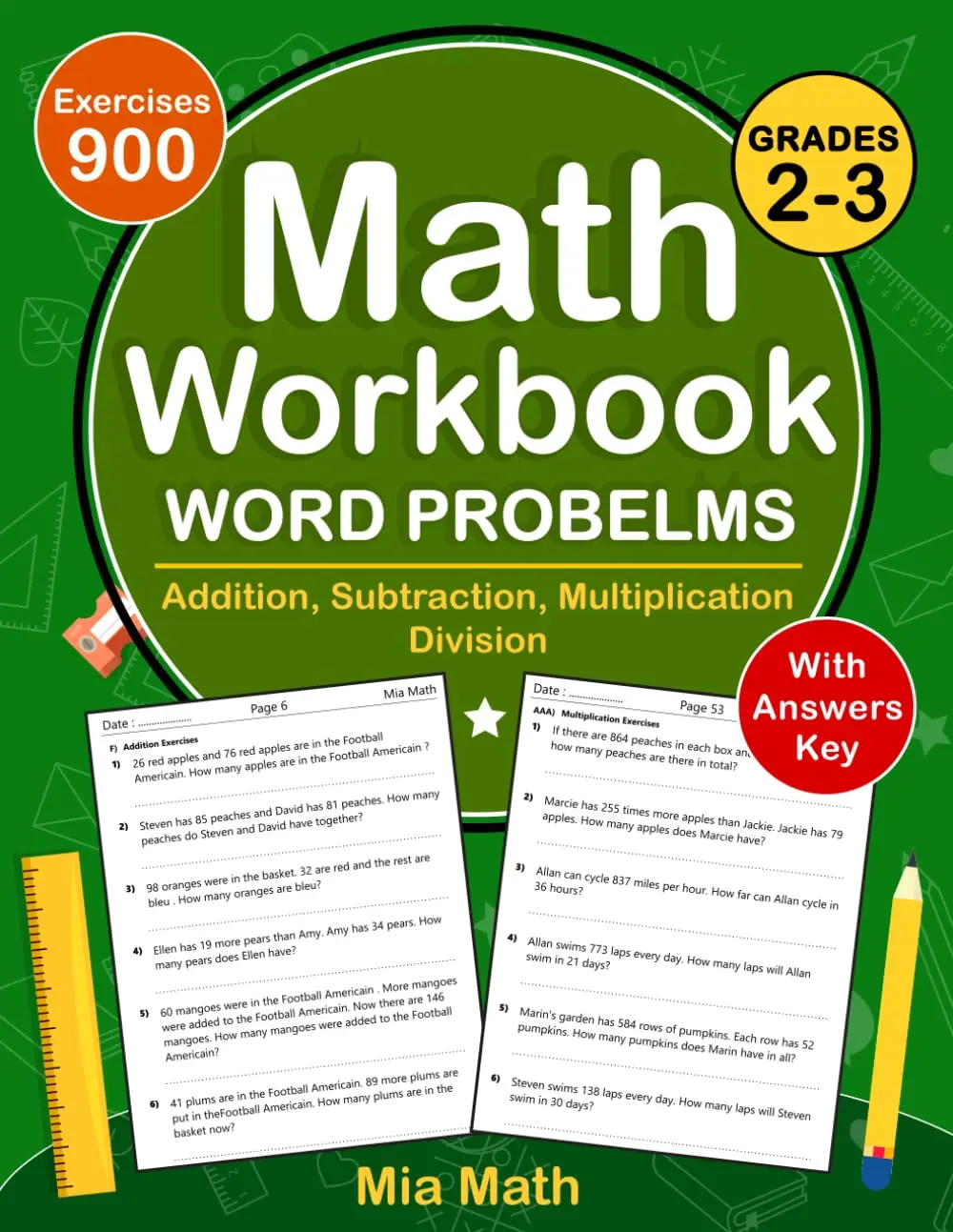 Word Problems Math Workbook For Grades 2 To 3 With Addition, Subtraction,Multiplication, Division: Math Practice Problems For 2nd And 3rd Grade With ...| Word Problems Math Worksheets (Ages 7-9)