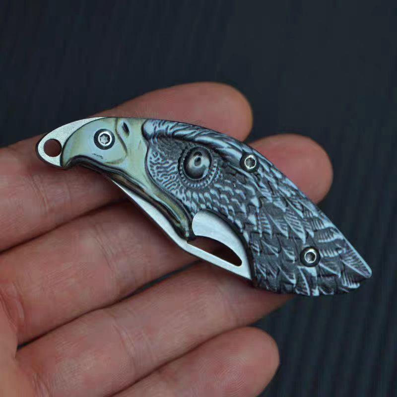Eagle Head Folding Knife,  Bottle Opener  Multitool,Keychain​,​Necklace– 4-in-1 Portable Keychain , Outdoor Camping & Hiking Emergency Equipment, High Hardness Stainless Steel Knife Titanium Alloy Blades Survival Gear