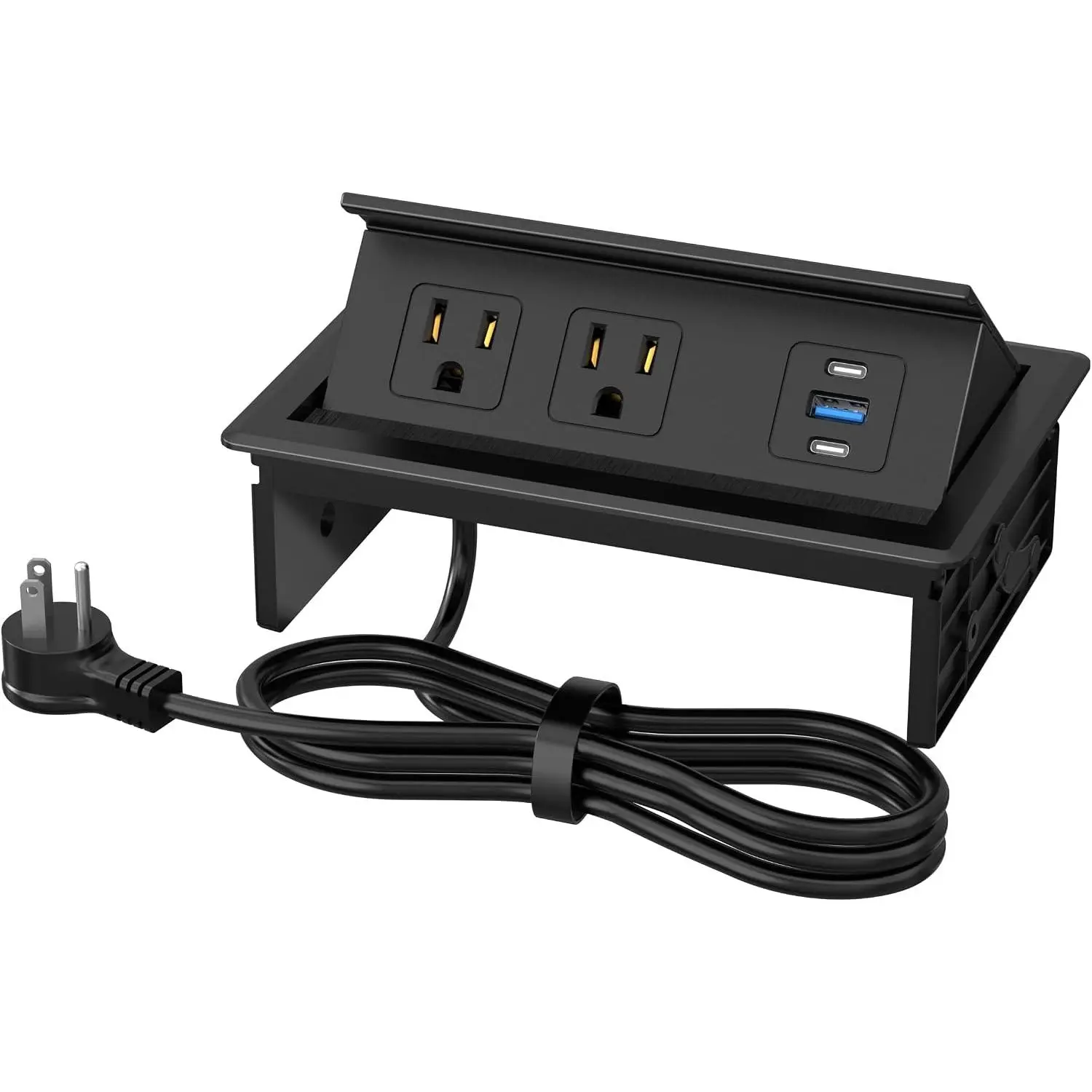 Table Power Outlet Hub PD20W USB-C Fast Charging Station | Recessed Outlet with 2AC Outlets and USB Ports for Conference Room Kitchen Countertop, Black