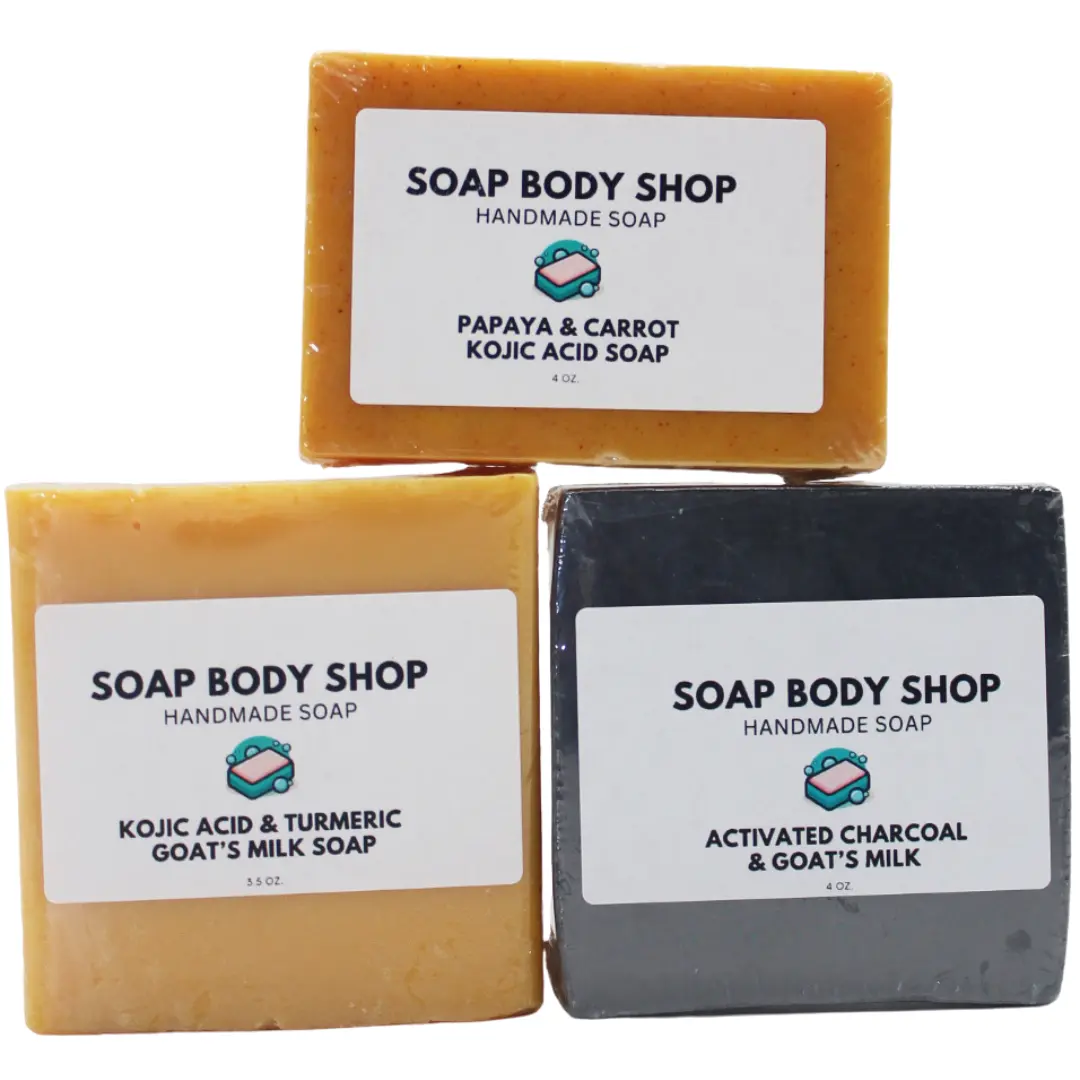 Unscented Goat’s Milk Soap Set – 3-Piece | Brightening, Deep Cleansing & Hydrating Handmade Face & Body Bars with Papaya & Carrot Kojic Soap, Kojic & Turmeric Soap, and Activated Charcoal Soap – Gentle, Nourishing & Fragrance-Free