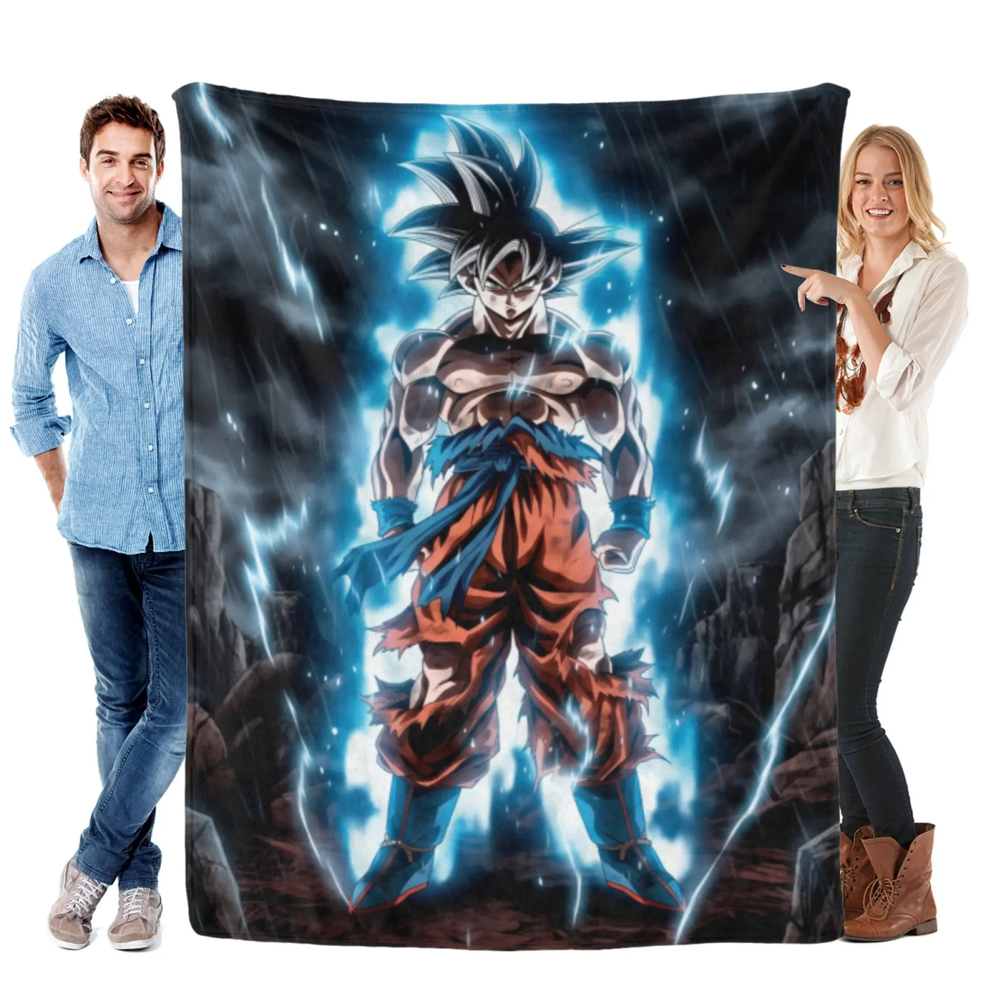 [SummerVibes] Dragon Ball Super Goku Soft Flannel Blanket - Vibrant 2D Anime Print, Cozy Throw for Couch, Bed, Office & Travel