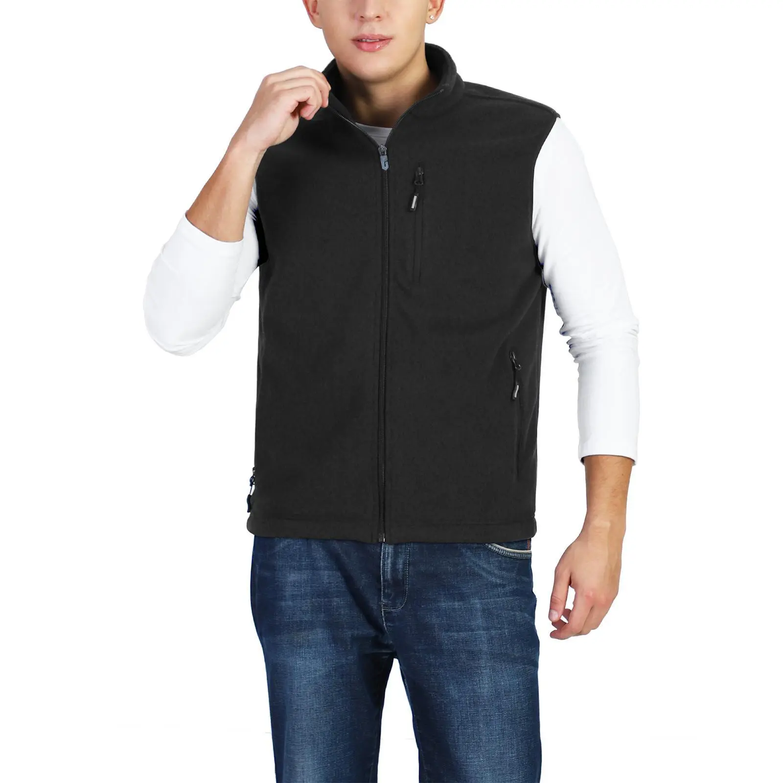 Outdoor Ventures Men's Full-Zip Lightweight Thick Polar Fleece Waistcoat - Smooth Menswear Tops with 5 Pockets, Warm Winter Sleeveless Sweaters Outerwear, Casual Gilet
