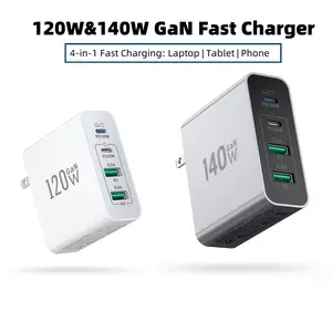 2PCS 140W GaN Fast Charger 4-Port Charging Station Hub,Portable Wall plug Multi port Type C Charging block for Laptop Adapter,MacBook Pro/Air, iPad , Galaxy S23,Dell XPS 13,Note 20/10+, iPhone,Steam Deck and More Grey White