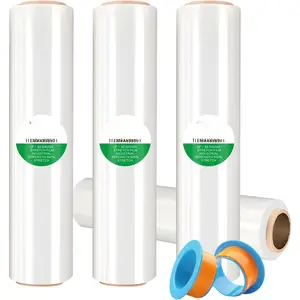 18" x 1500' Plastic Shrink Wrap Roll - 80 Gauge, 500% Stretch Industrial Strength Moving Wrap, Heavy Duty Pallet & Furniture Protection - 4 Roll Bundle Stretch Wrap with Handles