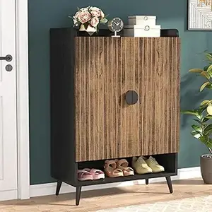LITTLE TREE Shoe Cabinet with Doors - 7-Tier Shoe Storage Organizer for Entryway, Hallway, Closet, Living Room - Rustic Brown