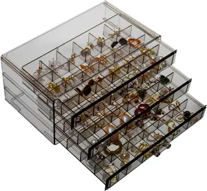Earring Storage Box Organizer 3 Drawers Acrylic Jewelry Storage Box Holder Transparent Jewelry Display Stand with 72 Small Compartments Gift for Women Girls (Clear Black)