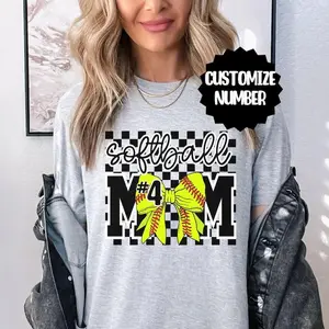 Retro Softball Mama Shirt Custom Number Personalized Softball Coquette Tshirt Ballpark Team Outfit Sport Lover Shirt Game Day Mom Bow Tee