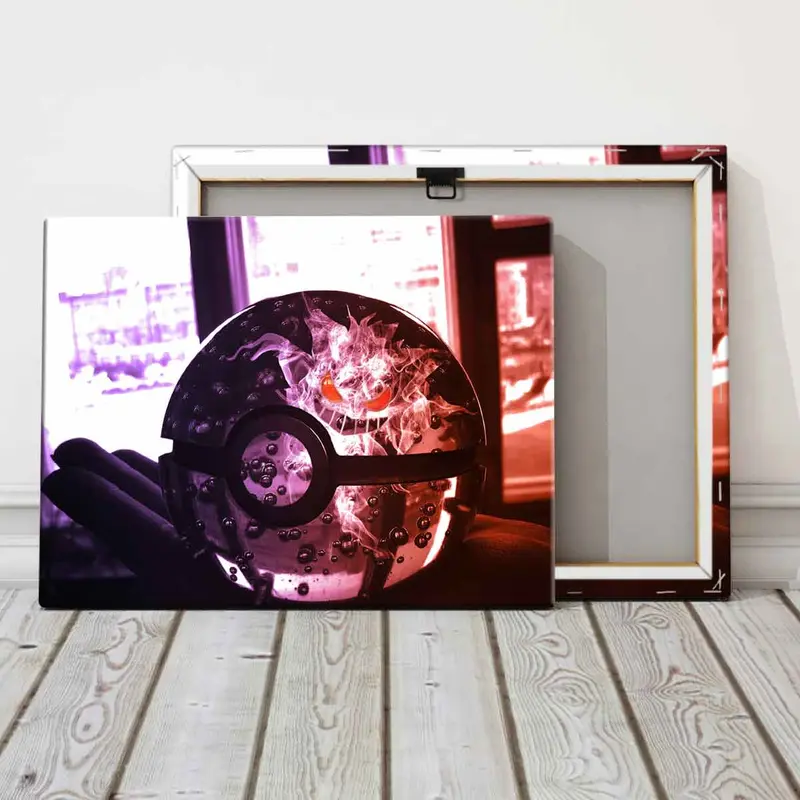 Poké Ball Pattern Wooden Framed Canvas Painting, Modern Art Decoration, Wall Art for Home Living Room Bedroom Office, Ornaments