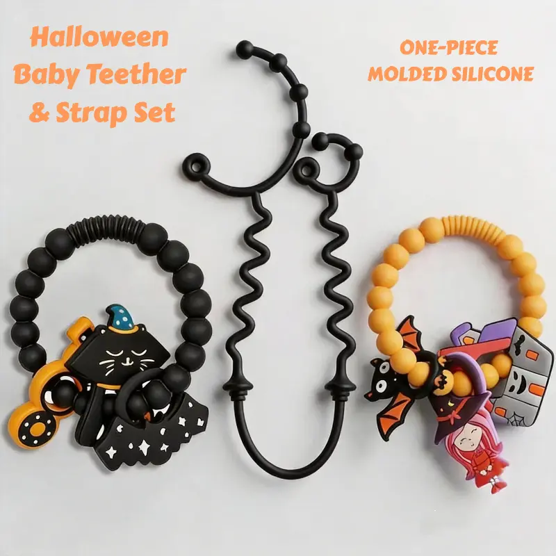 Halloween Baby Teether & Pacifier Clip Set | Food-Grade Silicone Teething Toy for 3+ Months, Gift, Hand Teether，Sensory Chew Toy