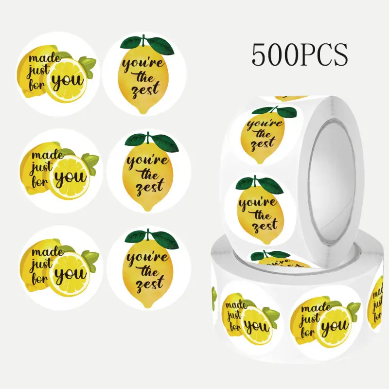 500 stickers/roll, 6 designs, fruit and lemon pattern, gift decoration sealing stickers, Decorative Labels, adhesive labels