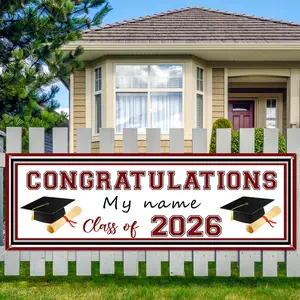 Maroon Graduation Yard Sign Party Decorations Class of 2026 Banner Large Personalized Congratulations Graduation Banner With A Marker Pen for Grad Party Supplies 59x19.7 Inch
