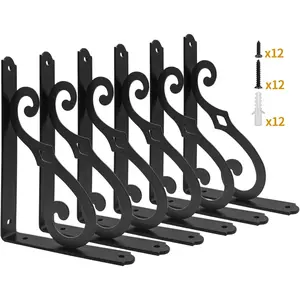 8 Inch Decorative Shelf Brackets, 6 Pack Wall Mounted Metal Shelving Brackets, Heavy Duty Shelf Supports, Rustic L Shape Brackets for Floating Shelves DIY  Kitchen, with Screws
