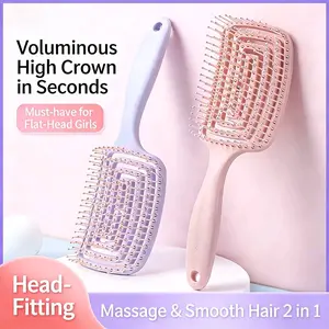 2 Piece Hollow Elastic Massage Comb Set, Round Bead Head No Pull Scalp, High Volume Puff Tool, Dry Wet Use Detangling Brush