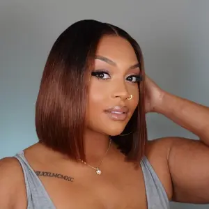 KINGSUP 13x4 4# Bob Lace Frontal Wig Human Hair Short Straight Transparent Lace Front Wig Brazilian Virgin Human Hair Pre Plucked Hairline Short Colored Gray Bob Wigs for Women 12 Inch