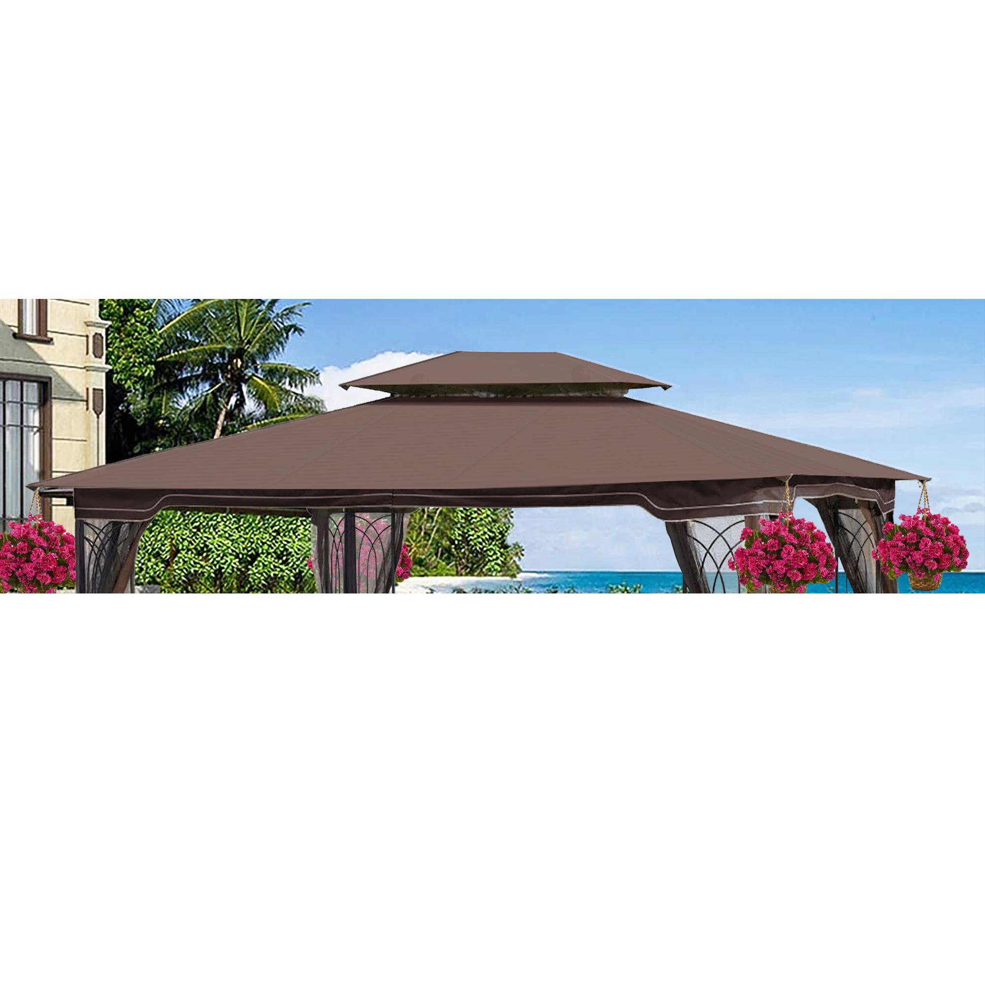 SAVEYOUR Brown Double Roof Gazebo Canopy Top Replacement 13x10FT Durable Polyester UV Protection Water-Repellent Patio Shade Fabric