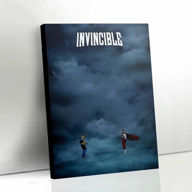 Invincible, Superhero Adventure Poster - Dark Sky Hero, a vertical wall ...