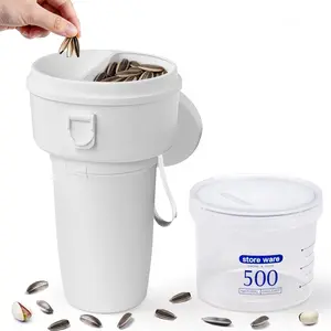 Portable 2-in-1 Sunflower Seed Spit Cup with Free Airtight Container Keeps Seeds & Shells Separate Dishwasher Safe Mess-Free for Car Travel Sports Outdoor Gifts White