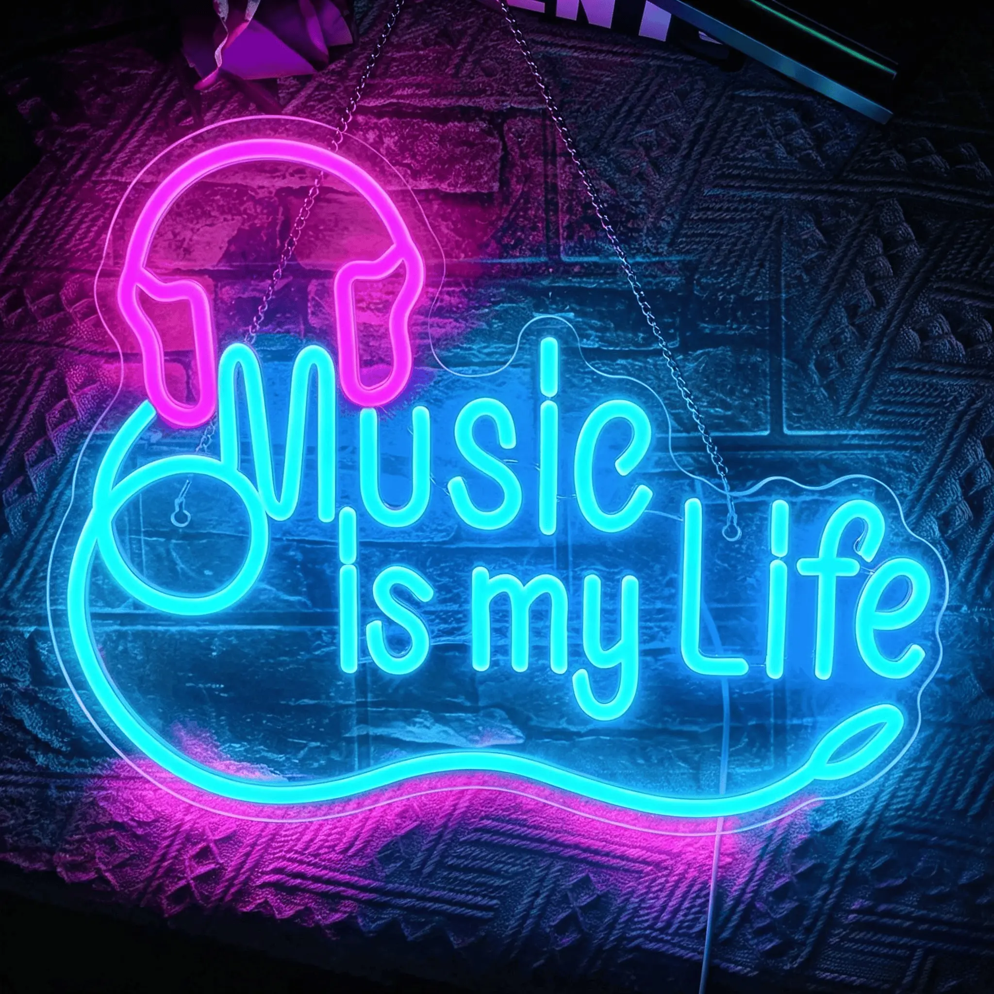 Music is my life LED neon sign, 1 piece music neon wall decoration light, dimmable headset neon light, bedroom, music studio, club, birthday, music party, live music night decoration LED wall lamp gift