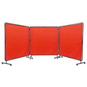 VEVOR Welding Screen with Frame, 6' x 6' 3 Panel Welding Curtain Screens, Flame-Resistant Vinyl Welding Protection Screen on 12 Swivel Wheels (6 Lockable), Moveable & Professional for Workshop, Red
