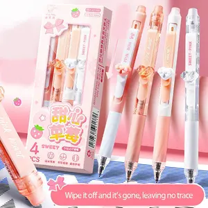 4pcs/set Sweet Strawberry Erasable Pen Set for Girls, Smooth Writing & Blue Duplicate Water Pens, Ideal for Testing