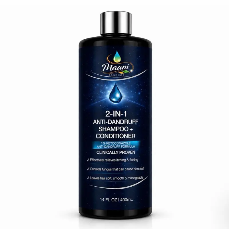Maani Essence 2-in-1 Anti-Dandruff Shampoo & Conditioner, 16.7 Fl Oz (500ml), Ketoconazole Formula with Keratin & Aloe Vera, Scalp Care Shampoo for Flaking, Itching & Dry Scalp, For Men & Women