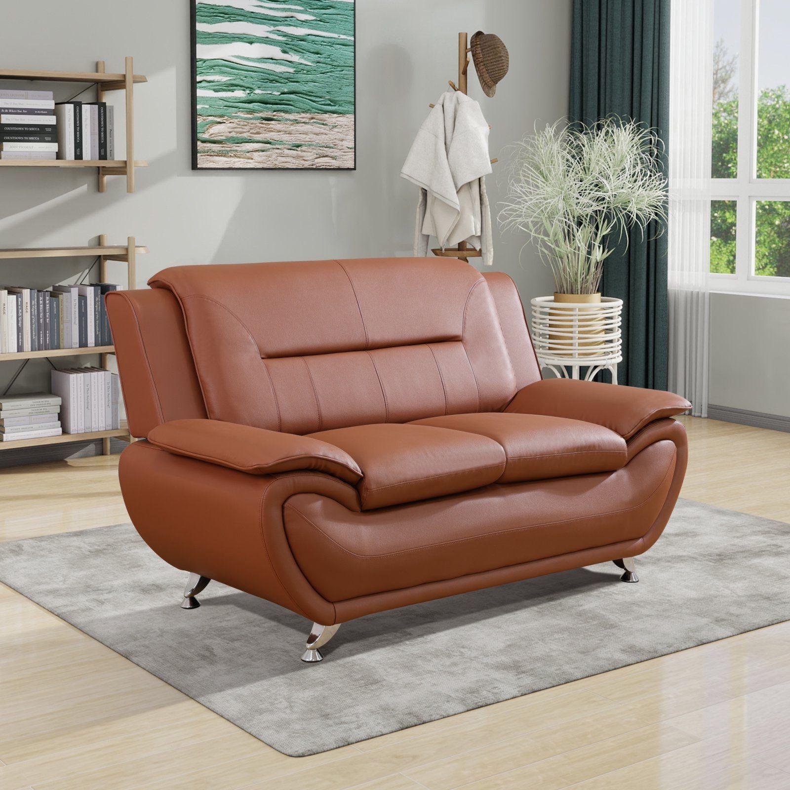 3-Piece Bright Bronze PU Leather Sofa Set, Indoor Living Room Furniture Couch