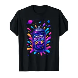 Kids' K-Pop Style Soda Pop Graphic T-Shirt - 100% Soft Breathable Short Sleeve Round Neck Tee with Vibrant Soda Can Design, Machine Washable Summer Casual Top for Boys & Girls, Sizes 2-10Y, Kpop Tshirt, Playful Kids Fashion, Comfortable Kids Wear