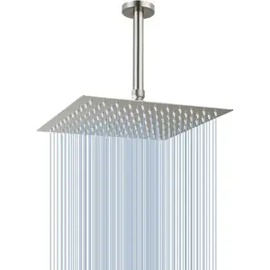 Rain Shower  with Arm and Flange, High Flow Ceiling Rainfall Showerhead Made of All Metal Stainless Steel, Waterfall Full  Coverage (10 Inch, Brushed Nickel)