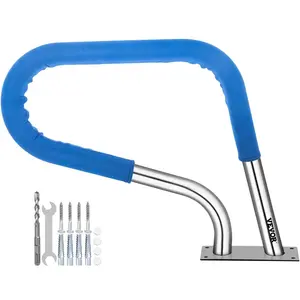 VEVOR Pool Rail 55x32 Pool Railing 304 Stainless Steel 250LBS Load Capacity Silver Rustproof Pool Handrail Humanized Swimming Pool Handrail with Blue Grip Cover M8 Drill Bit Self-Taping ScrewsVEVOR Super Brand Day