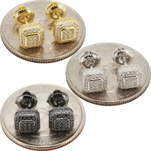 Moissanite 925 Sterling Silver 14k Gold Vermeil Black Rhodium 7mm Square Screw Back Stud Earrings