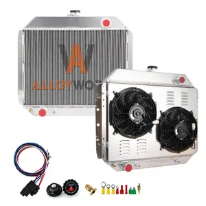 AlloyWorks 4 Row Radiator+Shroud+Fan For 1966-1979 Ford F-100 F-150 F-250 F-350 Bronco V8