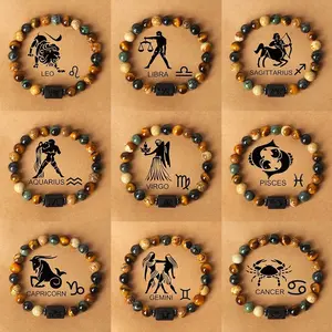 [Fathers Day Gift] Zodiac Bracelets for Women 12 Constellations Healing Crystal Stone Beads Unique Boho Stone Zodiac Sign Bracelet for Men and Women - Adjustable Cancer, Virgo,Leo, Libra Birthstone Jewelry - Perfect Friendship Gift