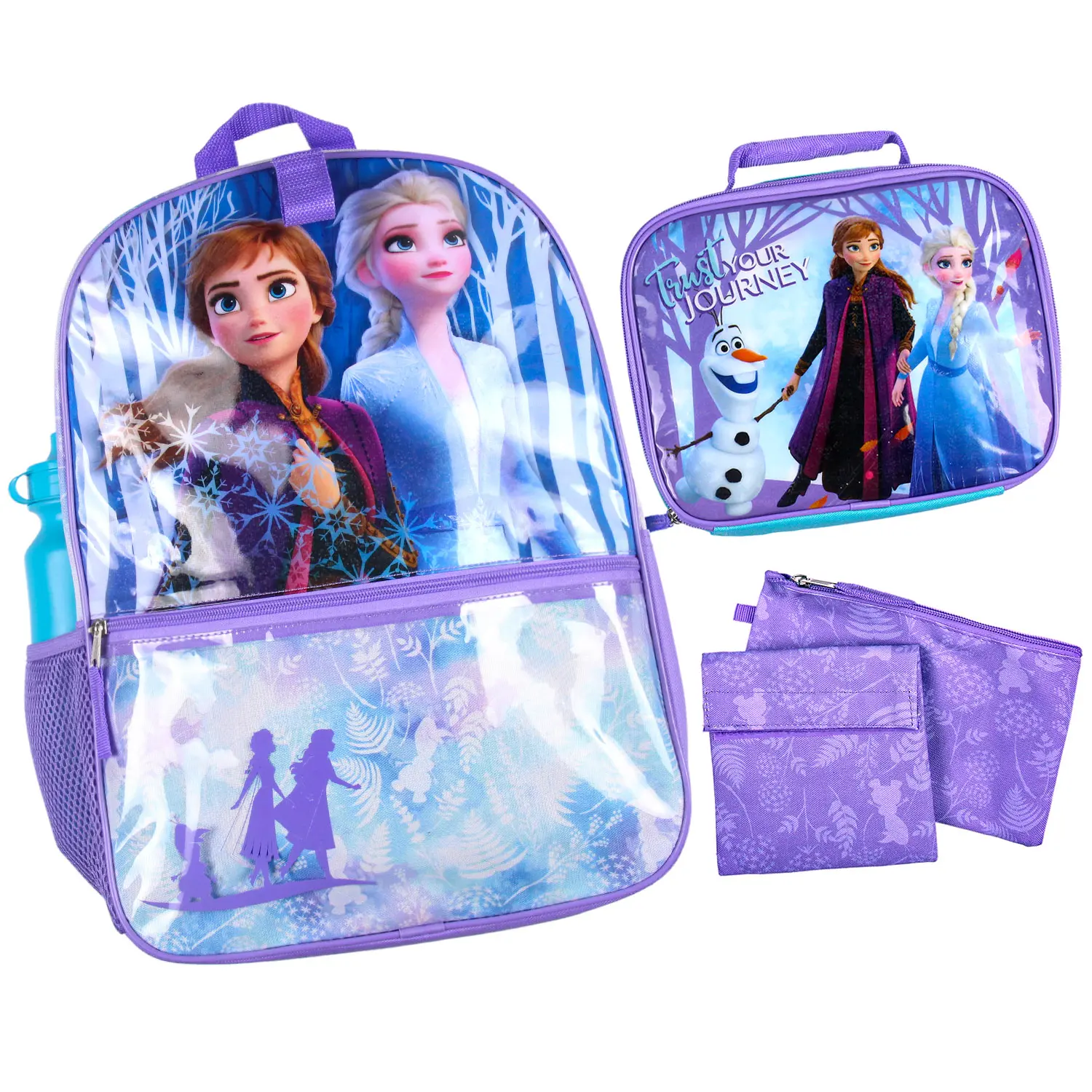 Disney Frozen Anna Elsa Olaf Trust Your Journey 5 PC Backpack Set Tote Bag 16", Back To School, School Supplies