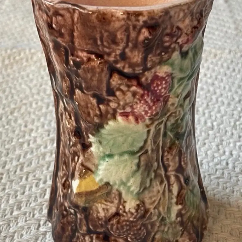 Antique Victorian Majolica Vase - Rustic Tree Bark and Berry Motif, Circa 1880