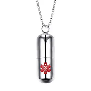 Stainless Steel Medical Alert Diabetes Necklace with Note Holding Function Europe and America Non Tarnish Jewelry