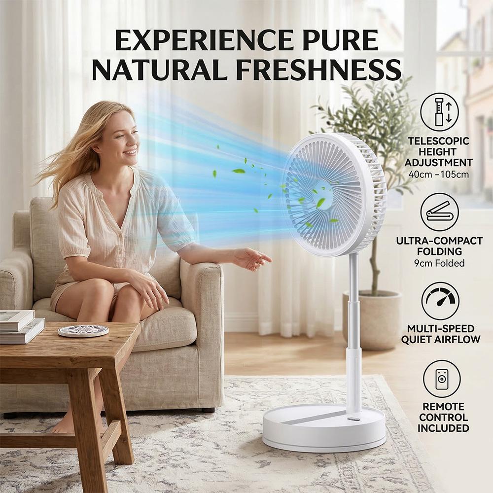 [Flash Sale]Foldable USB-Powered Desk Fan - 360° Rotation, 3 Speed Settings, 8000mAh Ultra-Long Battery Life, 105cm Max Height, Quiet Operation, Portable Oscillating Fan for Bedrooms, Offices