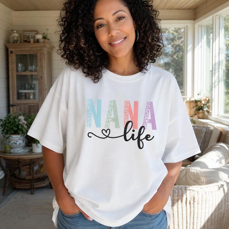 Nana Life Shirt Women Plus Size Leopard Graphic Tee Grandmother Gift
