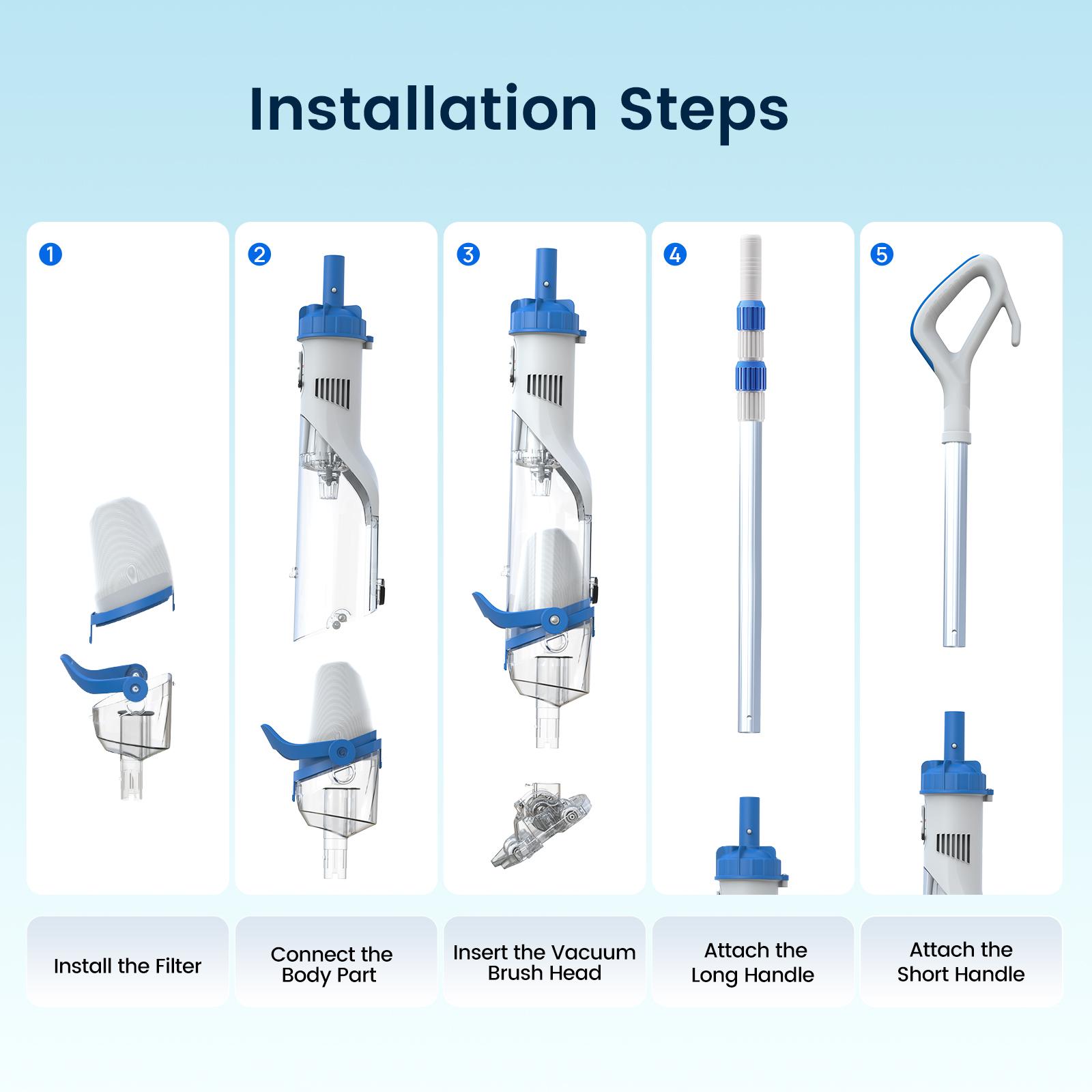 【Spring Cleaning】Enhulk Latest Upgrade PC22 Rechargeable Handheld Swimming Pool Vacuum Cleaner for Above Ground Pools, Telescopic Pole, 2 Suction Modes (H-Max Sand Mode), Ergonomic Handle, 18.5 Gals/Min Deep Cleaning, Filter Ball, Stairs/Corners Head, Han
