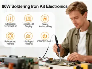 Soldering Iron Kit 80W LED Soldering Gun Adjustable Temp 356-968℉ 15s Fast Heating Electronics Welding Tools Precision Repair with Solder Wire 5 Tips Desoldering Pump Stand Tweezers 12 in 1