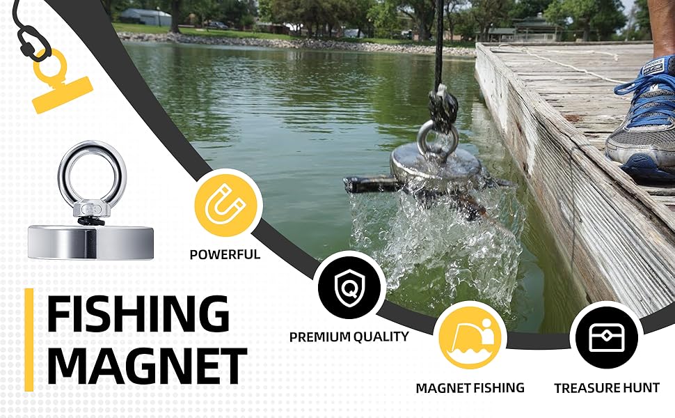 350lbs Extra Strong Heavy Duty Powerful Neodymium Search Magnet with Countersunk Hole - Metal Detecting, Salvage Outdoor Recovery Tool, Extra Strong Magnets, Heavy Duty Magnet