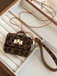 Cute Leopard Print Leather Mini Earphone Case, Earphone Protective Cover, Zero Wallet Keychain, Korean American Style, Lightweight and Portable, Daily Use Accessory