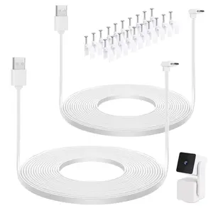 2Pack 16.4FT/5M L-Shaped Micro USB Extension Cable for Cam Pan V3, 90 Degree Extension Charging, Compatible with White