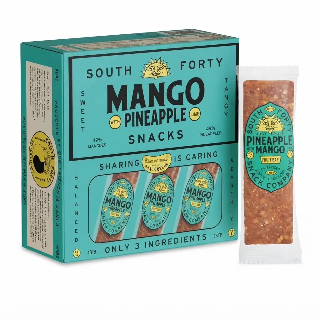 South Forty Snacks Mango Pineapple Lime Fruit Bars, 18 Pack (35g Each) | Real Dried Fruit Leather Snack Made with 3 Ingredients, No Added Sugar, Vegan Gluten Free Tropical Fruit Snack