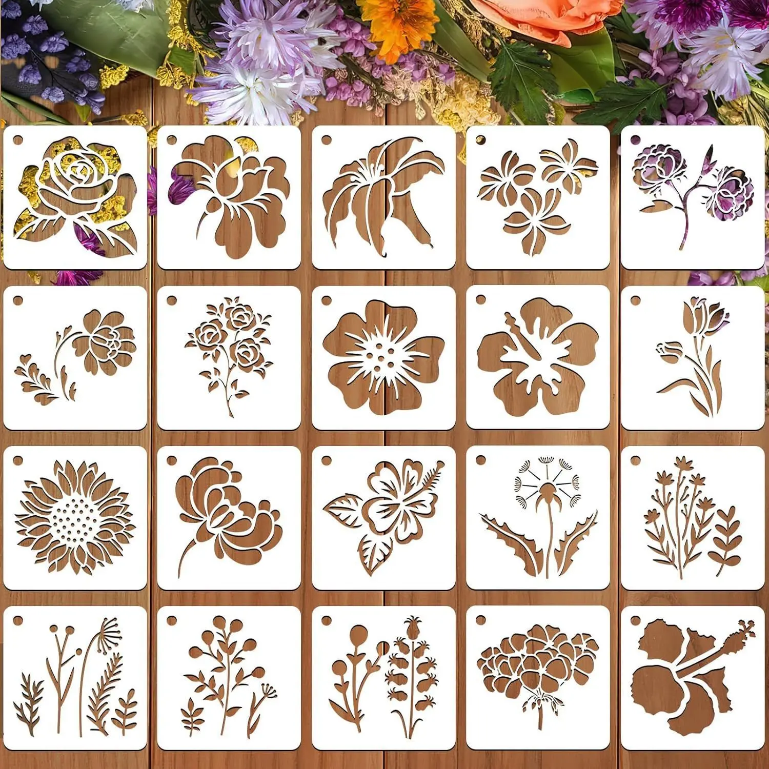 20 Piece Floral Painting Template Set, DIY Decorative Painting, Reusable for Handmade Art & DIY Wall Decor, Ideal Christmas Holiday Craft Supplies, Handicraft