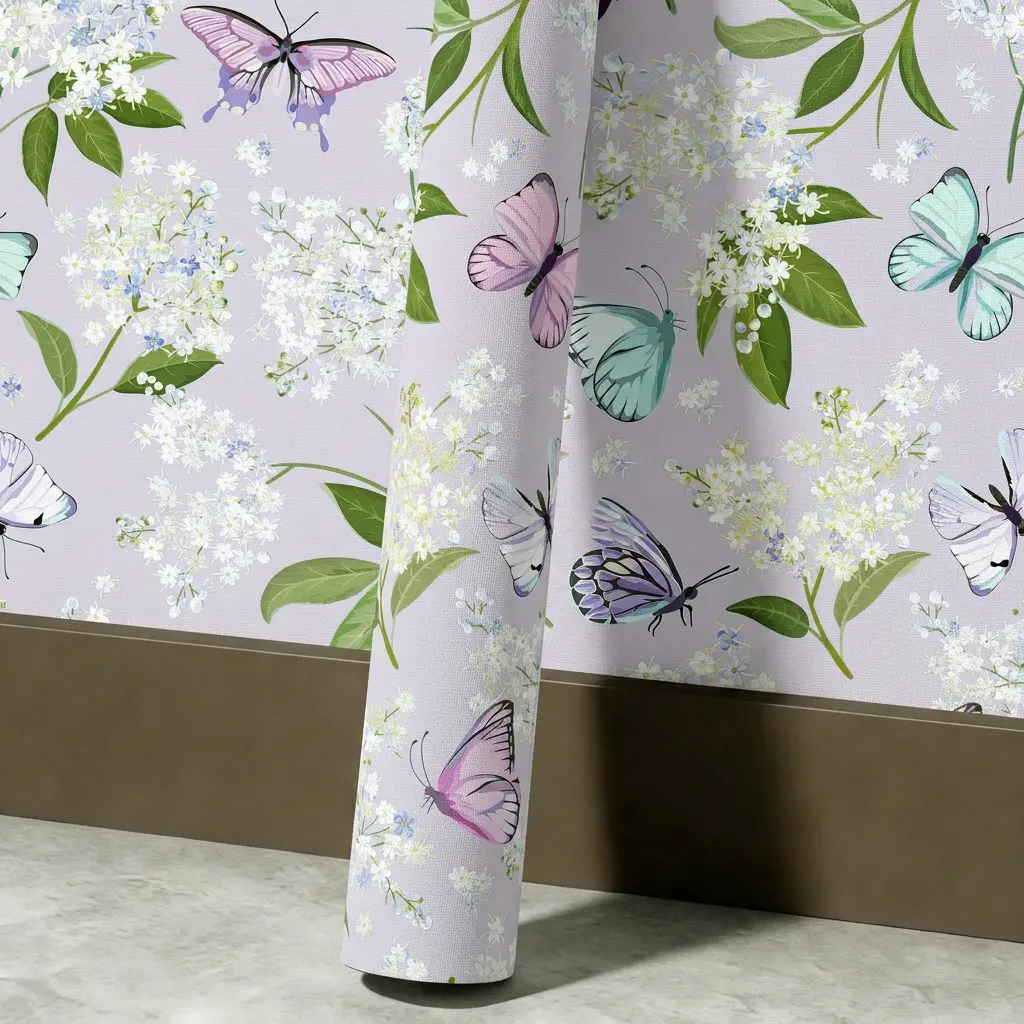 1 Roll 44.5cm/17.5in Wide Peel and Stick Wallpaper, Watercolor Butterfly Floral Wallpaper, Waterproof Oil-Proof Removable Wall Mural, Waterproof Decorative Wallpaper, for Kids Girls Bedroom, Living Room