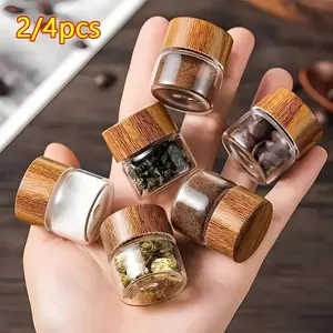 Portable Mini Lightweight Glass Storage Jars with  Lids, 2/4 Count Spice Containers for Travel, Picnics, Camping & Kitchen Use